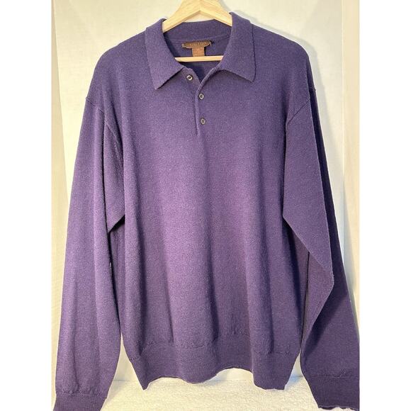 Visitor 100% Virgin Wool Polo Sweater Men 2XL Purple & Black Made in Italy 2Pack - Picture 1 of 15